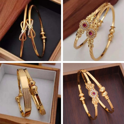 Sangria Brass Diamond Gold-plated Bangle Set(Pack of 4)