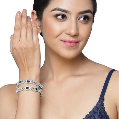 KALKA TRADERS Brass Diamond Silver Bangle Set(Pack of 2)