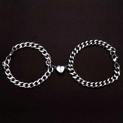 ruby collection Stainless Steel Sterling Silver Charm Bracelet(Pack of 2)