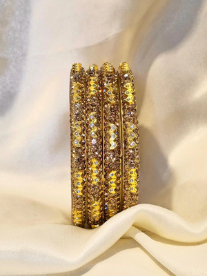 Shubh Suhag Glass Rhinestone Gold-plated Bangle Set(Pack of 4)