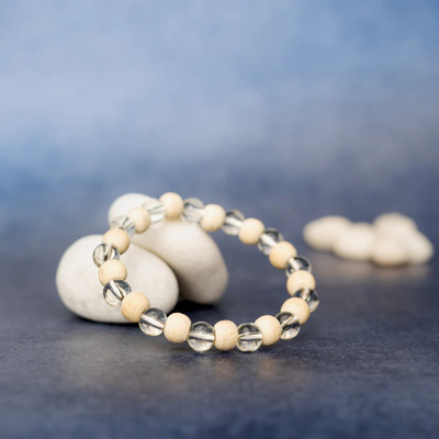 Chroma Collection Wood, Crystal, Glass, Clear Quartz Beads Bracelet