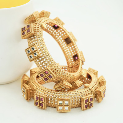 Panini Jewels Crystal Cubic Zirconia, Ruby Copper, Gold-plated Bangle Set(Pack of 2)