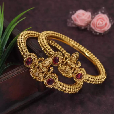 Atulya Brass Ruby Gold-plated Bangle Set(Pack of 2)