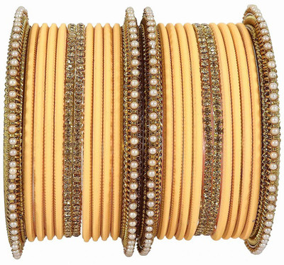 HOMOZE Metal Pearl, Zircon Bangle Set(Pack of 24)