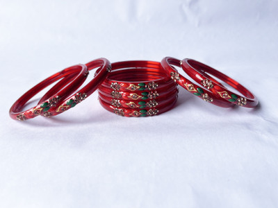 Karaavi Glass Crystal Enamel Bangle Set(Pack of 8)