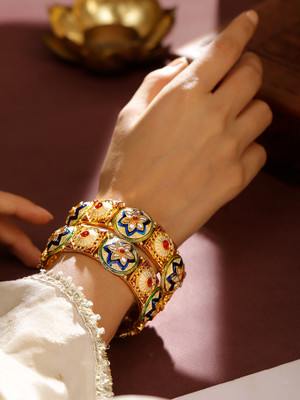 RUBANS Brass Gold-plated Bangle Set(Pack of 2)