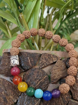 VIBESLE Stone, Rudraksha, 7 Chakra Beads, Crystal Charm Bracelet
