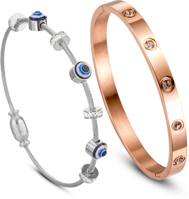 Dressberry Metal, Brass, Stone, Alloy, Evil Eye, Stainless Steel Cubic Zirconia, Diamond, Crystal Gold-plated, Silver Bracelet Set(Pack of 2)
