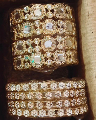 Vrangnath Metal Cubic Zirconia, Crystal Bangle Set(Pack of 8)