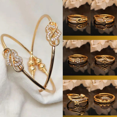 ANOUK Brass Diamond Gold-plated Ring Bangle(Pack of 7)