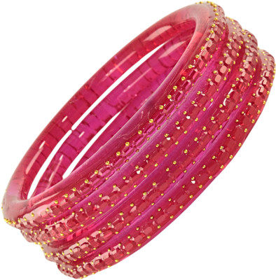 ZULKA Glass Pearl, Crystal Bangle Set(Pack of 4)