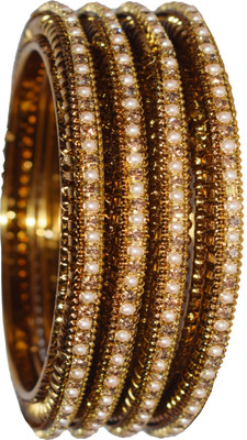 OJHA Metal Zircon Gold-plated Bangle Set(Pack of 4)