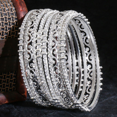 kewai Metal Cubic Zirconia Bangle Set(Pack of 6)