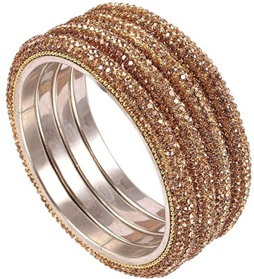 Alzawiah Brass Cubic Zirconia Gold-plated Bangle Set(Pack of 4)
