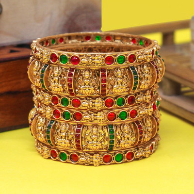 JANAVI Alloy Ruby Gold-plated Bangle Set(Pack of 6)