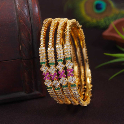 Ornadzn Brass Cubic Zirconia Gold-plated Bangle Set(Pack of 4)