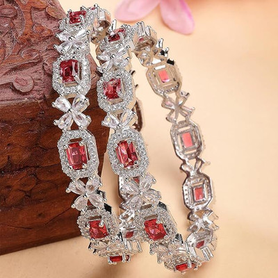 KALKA TRADERS Brass Diamond Silver Bangle Set(Pack of 2)