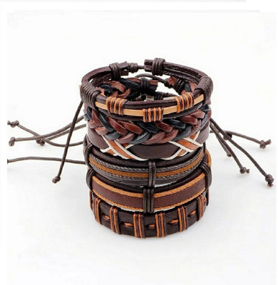 Vientiq Leather Silver Bracelet Set(Pack of 6)