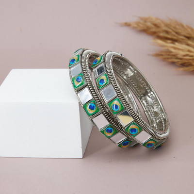 GC PREMIUM JEWELLERY Brass Silver Coated Bangle Set(Pack of 2)