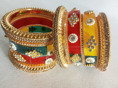 PARRAMBHA SANIRA Stone Crystal Enamel Bangle Set(Pack of 2)