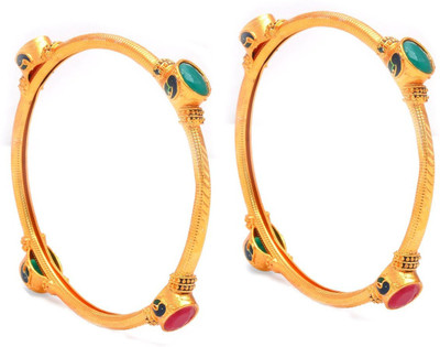 Jewar Mandi Brass Gold-plated Bangle Set(Pack of 2)