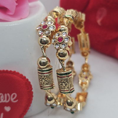 Panini Jewels Copper Diamond, Ruby Gold-plated Bangle Set(Pack of 2)