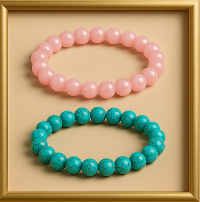 SPYRONIX REAL TREASURE Stone, Rose Quartz, Turquoise Crystal Bracelet(Pack of 2)