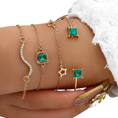 The Glitz Gallery Stainless Steel Cubic Zirconia Gold-plated Bracelet Set(Pack of 4)