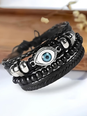 Karishma Kreations Metal, Dori, Alloy, Leather Silver, Platinum Charm Bracelet(Pack of 3)