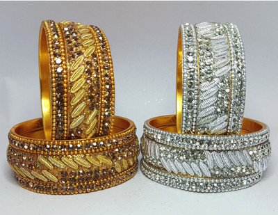 ABC Metal Beads, Cubic Zirconia Gold-plated Bangle Set(Pack of 12)