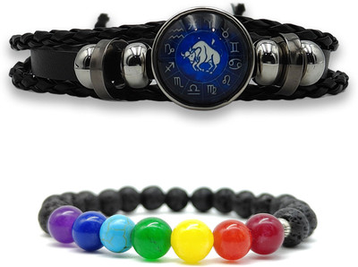 BHAGYA G Stone, Crystal, Lava, 7 Chakra, Leather Bracelet(Pack of 2)