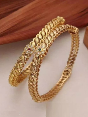 AK Brass Cubic Zirconia Gold-plated Bangle Set(Pack of 2)
