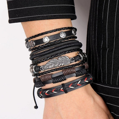 University Trendz Leather Silver Coated Bracelet Set(Pack of 4)