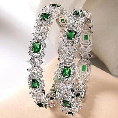 KALKA TRADERS Brass Diamond Silver Bangle Set(Pack of 2)