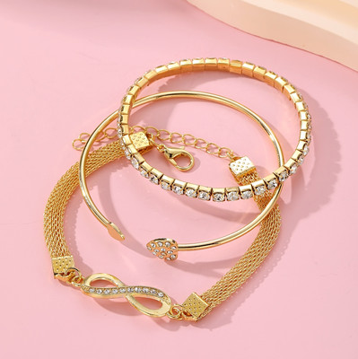 Thrillz Alloy Cubic Zirconia Gold-plated Bracelet(Pack of 3)