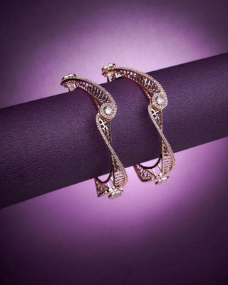 Opal Touch Brass Cubic Zirconia Gold-plated Bangle Set(Pack of 2)
