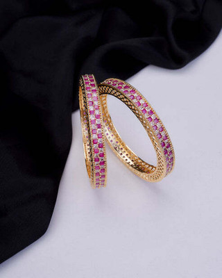 Opal Touch Brass Cubic Zirconia Gold-plated Bangle Set(Pack of 2)