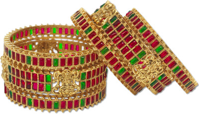 Nagneshi Art Alloy Ruby Gold-plated Bangle Set(Pack of 6)