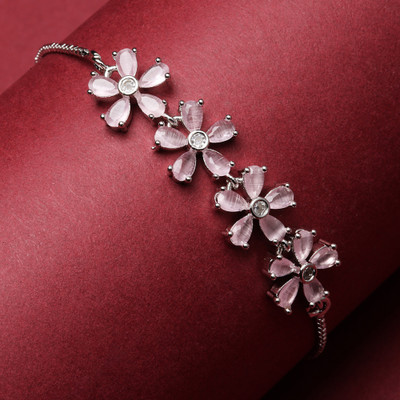 ZENEME Brass Cubic Zirconia Rhodium Bracelet