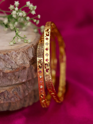 Swarnaari Brass Gold-plated Bangle Set(Pack of 2)