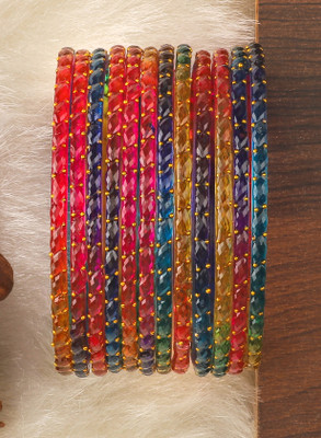 KOTTIAR CREATIONS Glass Pearl Bangle Set(Pack of 10)
