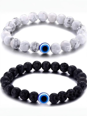 PEONY Evil Eye Beads, Agate, Crystal, Jade, Quartz Sterling Silver Bracelet(Pack of 2)