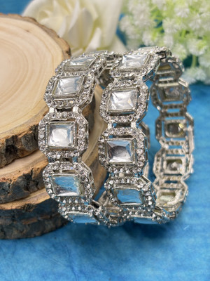 kewai Alloy Diamond Silver Bangle Set(Pack of 2)