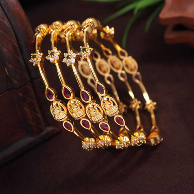 Atulya Brass Cubic Zirconia Gold-plated Bangle Set(Pack of 4)