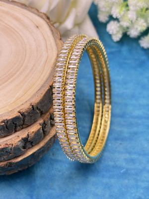 kewai Brass Diamond Gold-plated Bangle Set(Pack of 2)