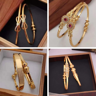 Sangria Brass Diamond Gold-plated Bangle Set(Pack of 4)