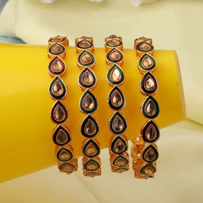 Mode Mania Brass Cubic Zirconia Gold-plated Bangle Set(Pack of 4)