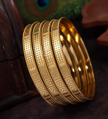 OrnaDzn Zevellery Brass Turquoise Gold-plated Bangle Set(Pack of 4)