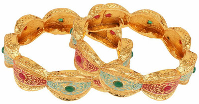 Mode Mania Brass Cubic Zirconia Gold-plated Bangle Set(Pack of 2)