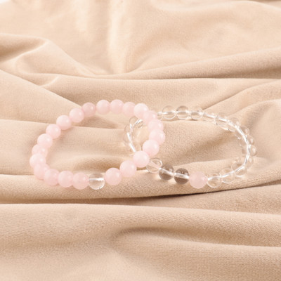 DIVINE SOUVENIRS Rose Quartz, Clear Quartz Beads Bracelet Set(Pack of 2)